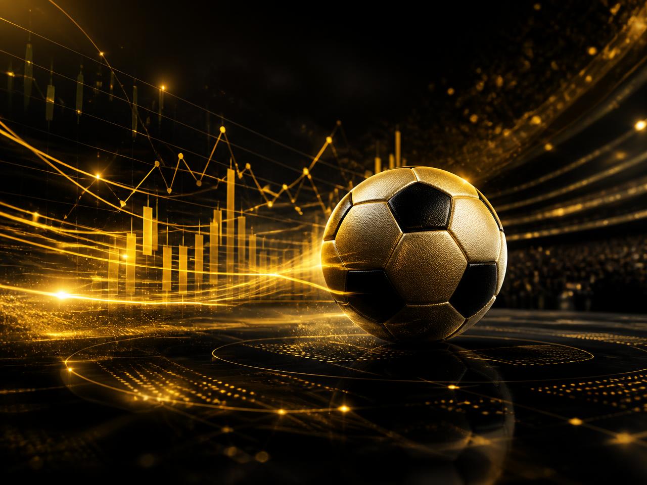Bola de futebol dourada com gráficos de odds representando tips de apostas esportivas